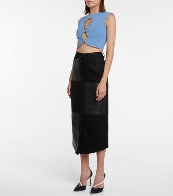 Falda midi en denim y piel | David Koma