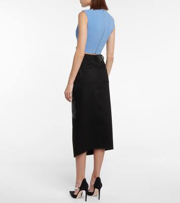 Falda midi en denim y piel | David Koma