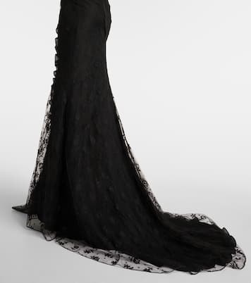 Bow-detail ruffled off-shoulder lace gown | Alessandra Rich