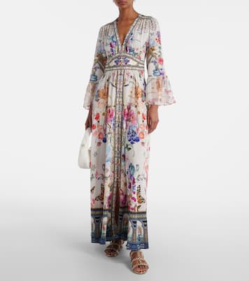 Maxikleid aus Seide mit Kristallen | Camilla