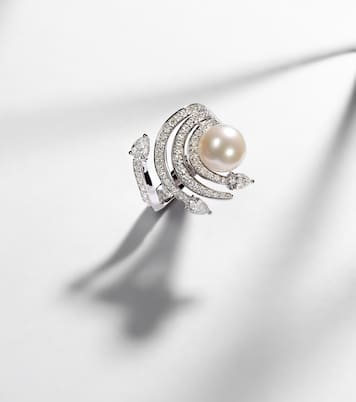 Pearlescent 18kt white gold ring with diamonds and pearl | Yeprem