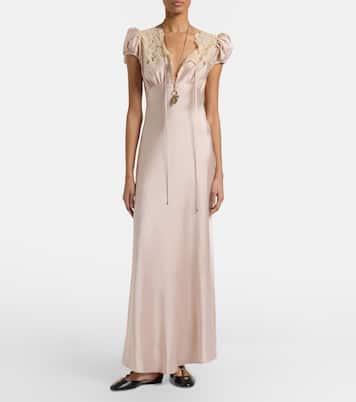 Lace-trimmed silk satin maxi dress | Chloé