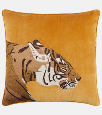 Embroidered cotton velvet cushion | Les-Ottomans