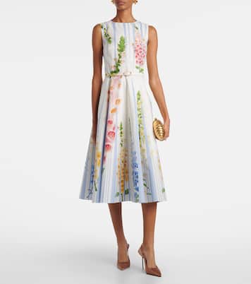Floral trompe l’œil cotton-blend midi dress | Oscar de la Renta
