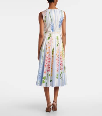 Floral trompe l’œil cotton-blend midi dress | Oscar de la Renta