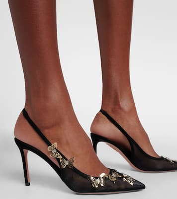 Papillon缀饰网布露跟高跟鞋 | Aquazzura