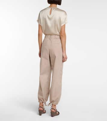 Pantalon ample à taille haute en coton mélangé | Brunello Cucinelli