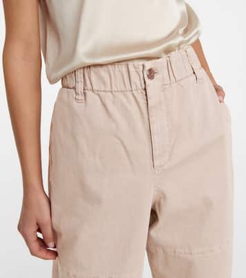 Pantalon ample à taille haute en coton mélangé | Brunello Cucinelli