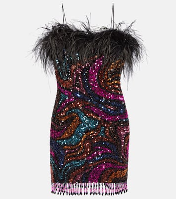Kiki sequined feather-trimmed minidress | Rebecca Vallance