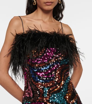 Kiki sequined feather-trimmed minidress | Rebecca Vallance