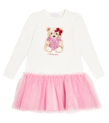 Abito in cotone con stampa e tulle | Monnalisa