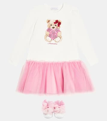 Abito in cotone con stampa e tulle | Monnalisa