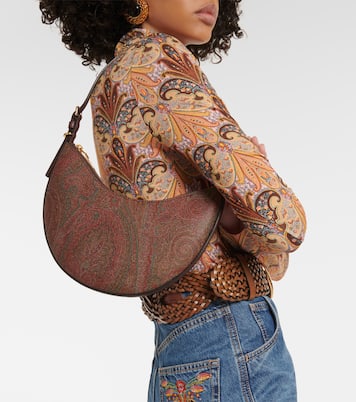 Small leather-trimmed shoulder bag | Etro