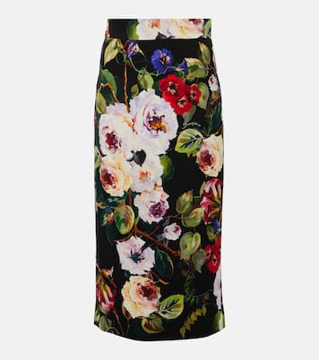 Gonna midi Rose Garden in charmeuse | Dolce&Gabbana