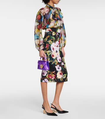Gonna midi Rose Garden in charmeuse | Dolce&Gabbana