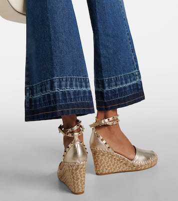 Rockstud metallic leather espadrille wedges | Valentino Garavani