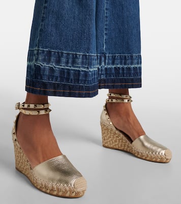 Rockstud metallic leather espadrille wedges | Valentino Garavani