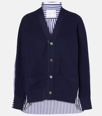 Cardigan in cotone a righe con popeline | Sacai