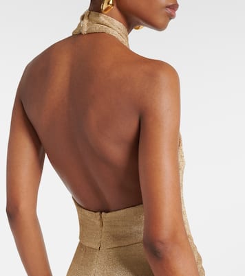 Cass ruched halterneck lamé gown | The New Arrivals Ilkyaz Ozel