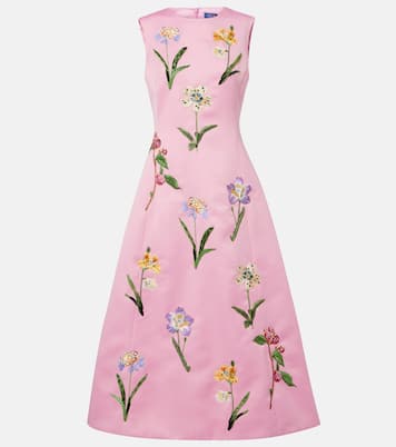 Robe midi à fleurs brodée en satin | Leo Lin