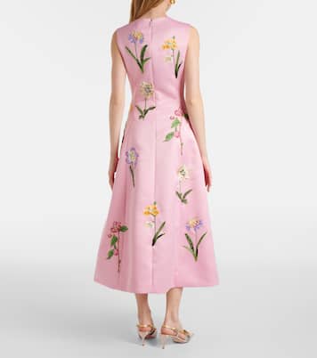 Robe midi à fleurs brodée en satin | Leo Lin