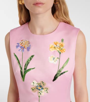 Robe midi à fleurs brodée en satin | Leo Lin