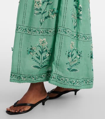 Robe longue Barbara brodée en lin | Agua by Agua Bendita