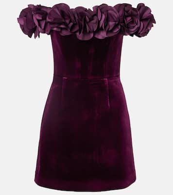 Vestido corto de terciopelo con aplique floral | Rebecca Vallance
