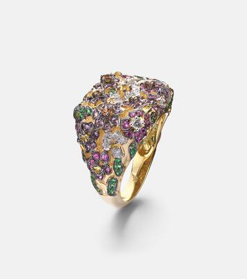 Ring Jolie Fleur aus 9kt Gelbgold mit Edelsteinen | Yvonne Léon