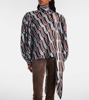 Printed tie-neck silk blouse | Gucci