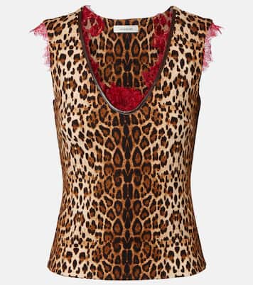 Lace-trimmed leopard-print top | Jacques Wei