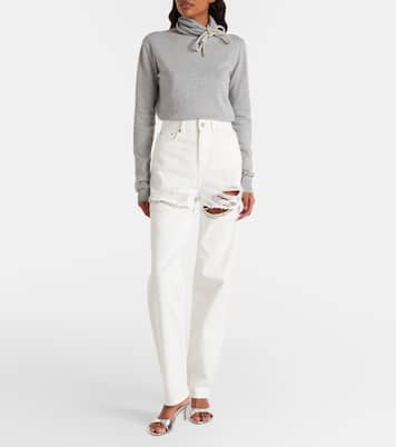 Distressed embellished wide-leg jeans | Area