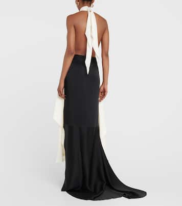 Cutout halterneck satin and crêpe gown | Victoria Beckham