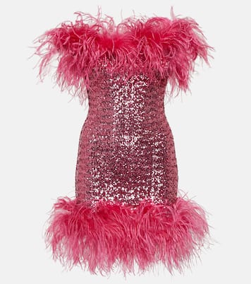 Feather-trimmed sequined minidress | Oséree