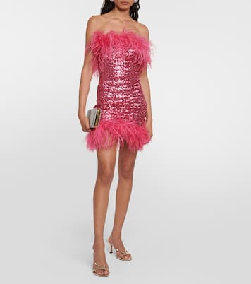 Feather-trimmed sequined minidress | Oséree