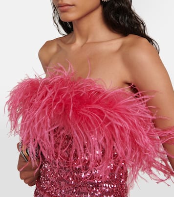 Feather-trimmed sequined minidress | Oséree
