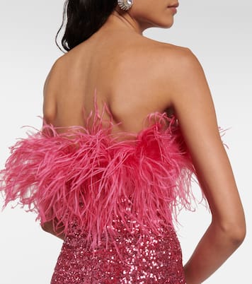 Feather-trimmed sequined minidress | Oséree