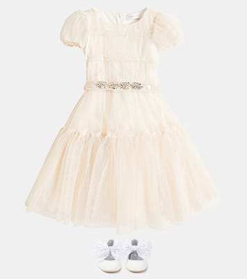 Abito in tulle con volant e cristalli | Monnalisa