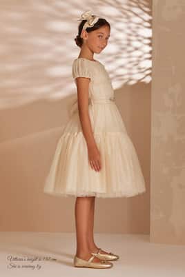 Abito in tulle con volant e cristalli | Monnalisa