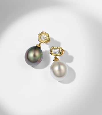 18kt yellow gold (750/1000) earrings with diamonds and pearls | Octavia Elizabeth