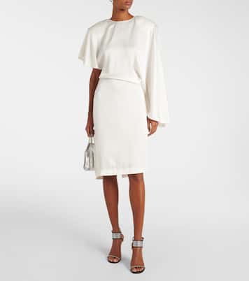 Abito midi asimmetrico in crêpe e raso | Stella McCartney