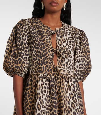 Leopard-print cotton minidress | Ganni