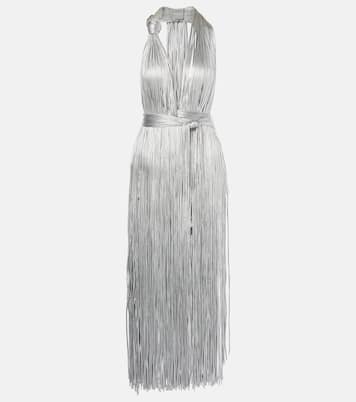 Fringed metallic-effect jersey gown | Area