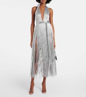 Fringed metallic-effect jersey gown | Area