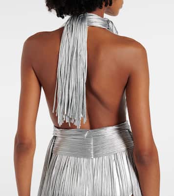 Fringed metallic-effect jersey gown | Area