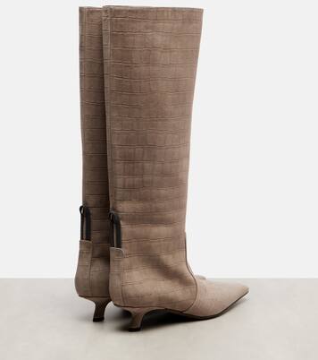 Botas altas de ante grabado con cuentas Monili | Brunello Cucinelli