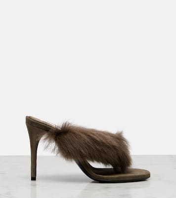 Boudoir shearling-trimmed thong sandals | Alaïa