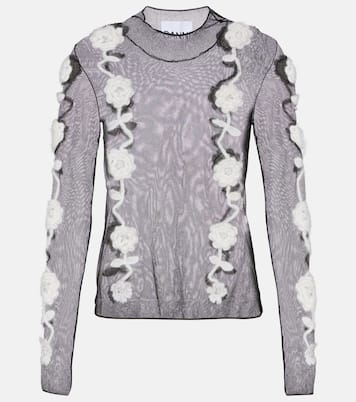 Crochet-trimmed sheer top | Ganni
