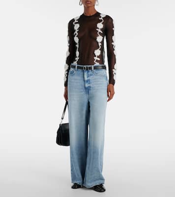 Crochet-trimmed sheer top | Ganni
