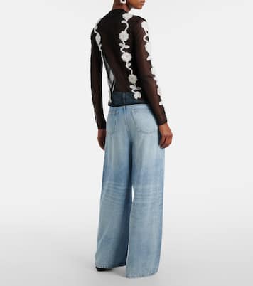 Crochet-trimmed sheer top | Ganni